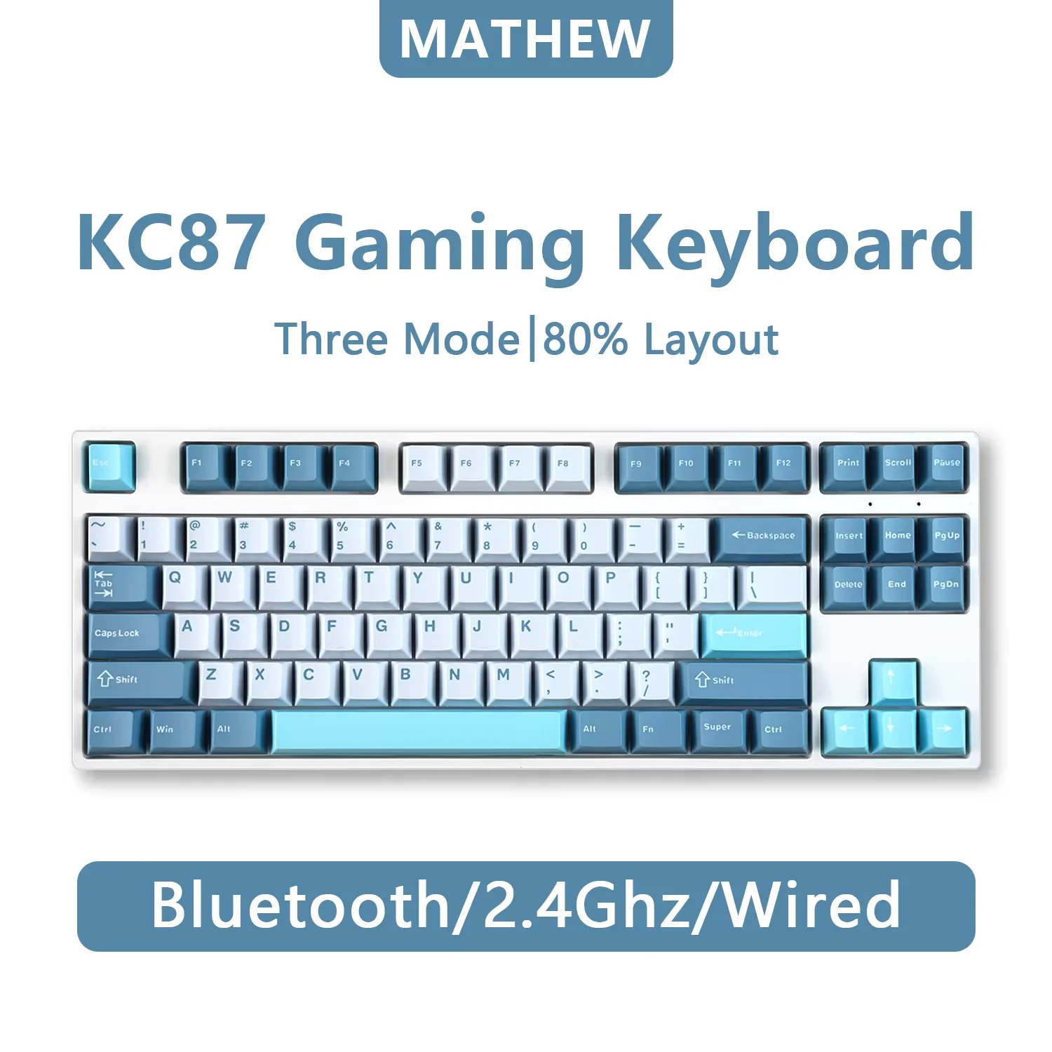 KC87 TKL Mechanical Gaming Keyboard Linear Silver Switch Programmable 87 Keys Compact Wireless Computer Keyboard for Windows Mac