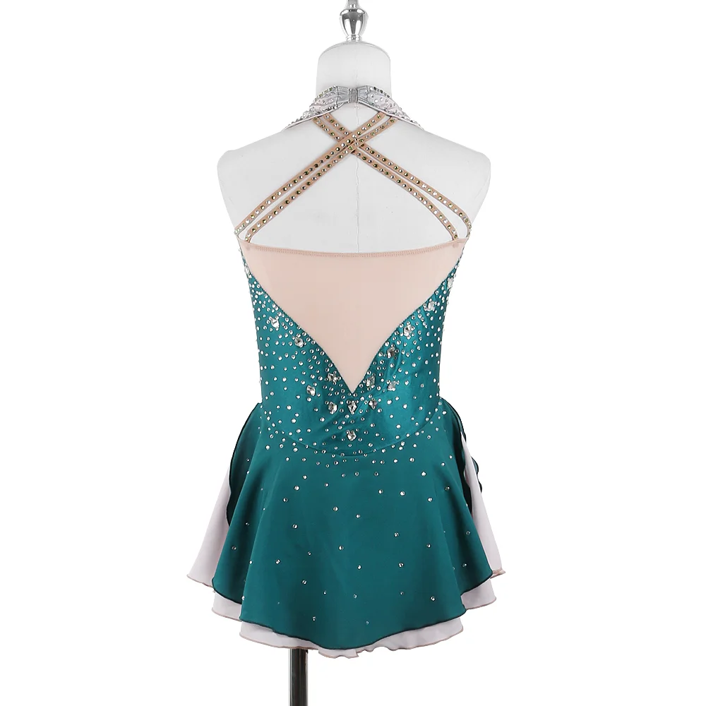 Zagitova Figure Skating Dress For Women Girls Ice Skating Skirt Performance Competition Gradient Green Sleeveless