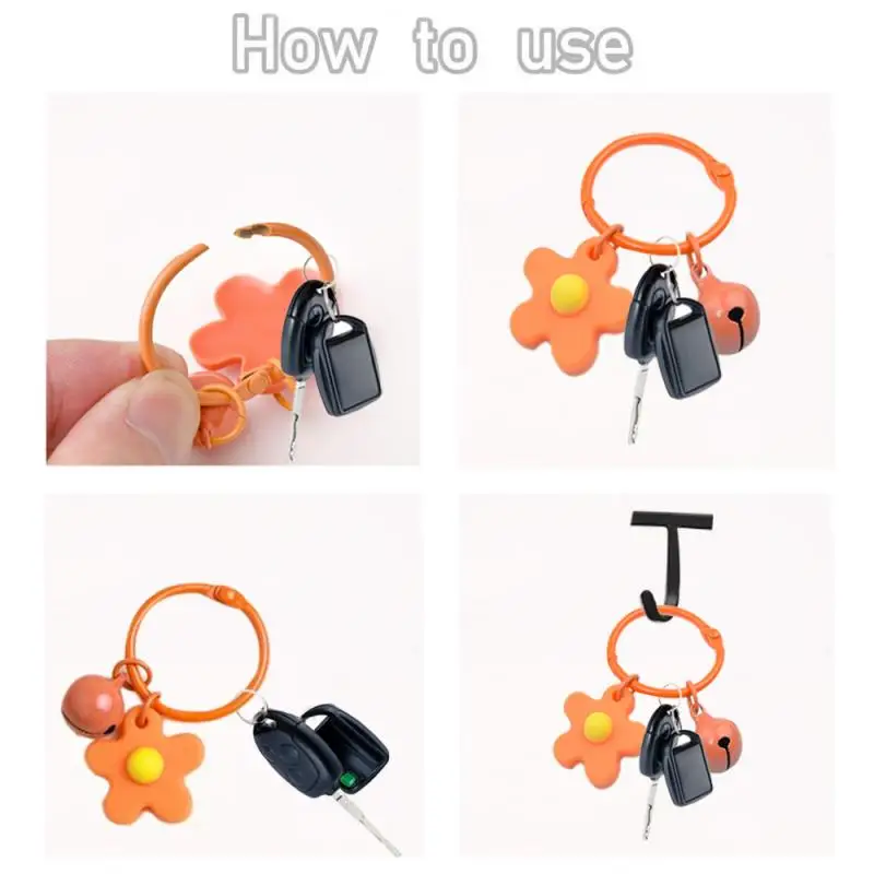 10Pcs Fashion Adorable Flower Bell Keychain Hanging Bell Pendant Key Rings for Purse Handbags Women Girl