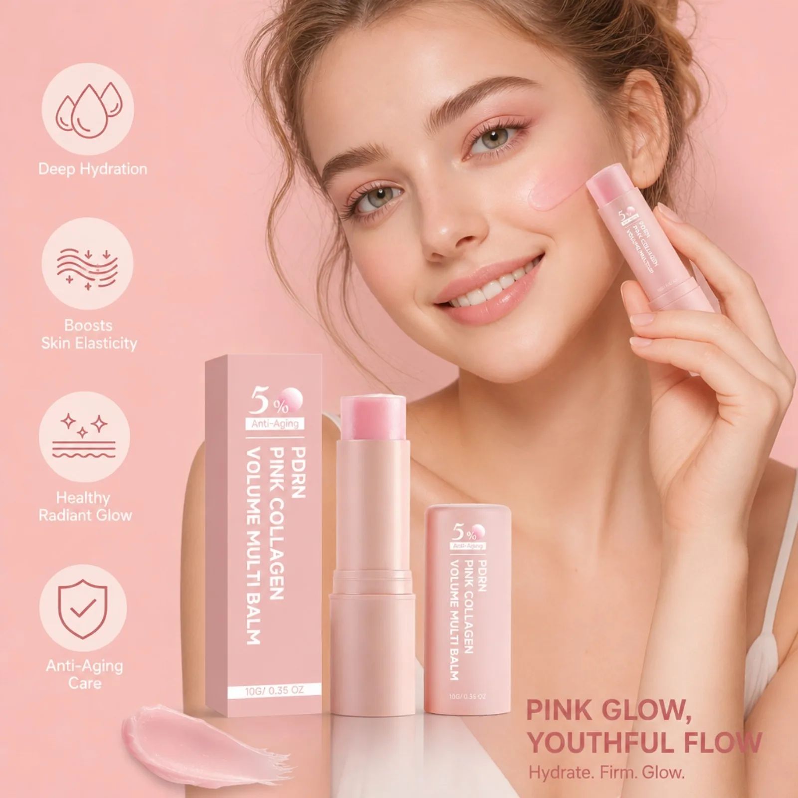 Pdrn Pink Collagen Multi Balm Stick for Helping Look Fine Lines, Firming Care Moisturizing Bar Portable Facial