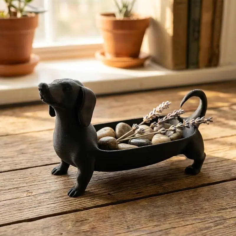 3D Wind Sausage Dog Jewelry Storage Tray Watch Key Storage Tray Phone Glasses Storage Artifact Pet Theme Warm Gift