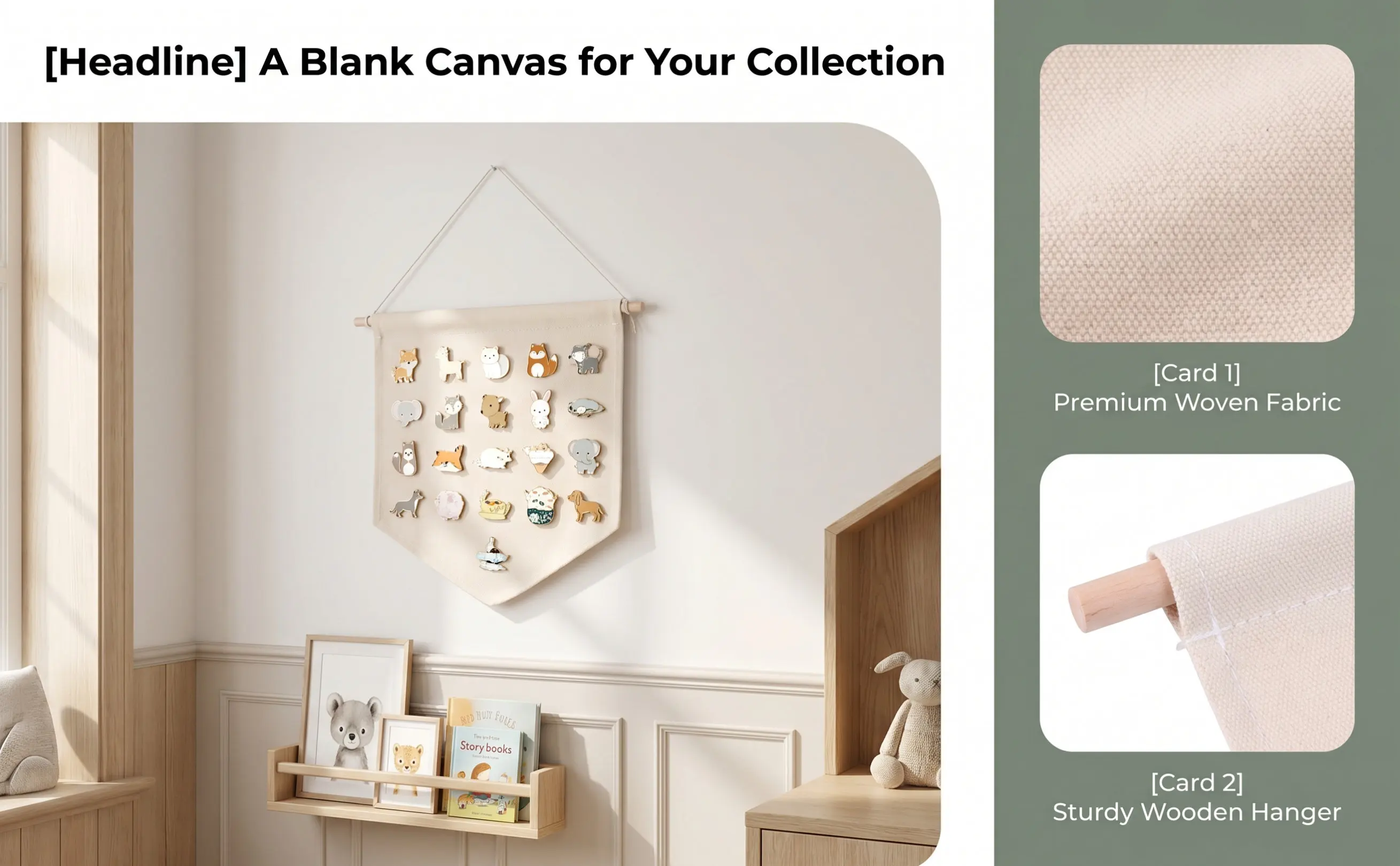 Blank Canvas Pennant Banner for Enamel Pins Display Wall Hanging Decor Natural Cotton Pin Collector Banner DIY Art Lettering