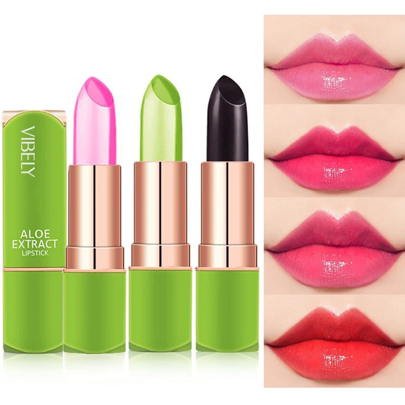 1PC Aloe Vera Lipstick Lip Tint Color Changing Jelly Lipsticks Lip Balm Hydrating Moisturizing Lasting Makeup Lip Stick Cosmetic