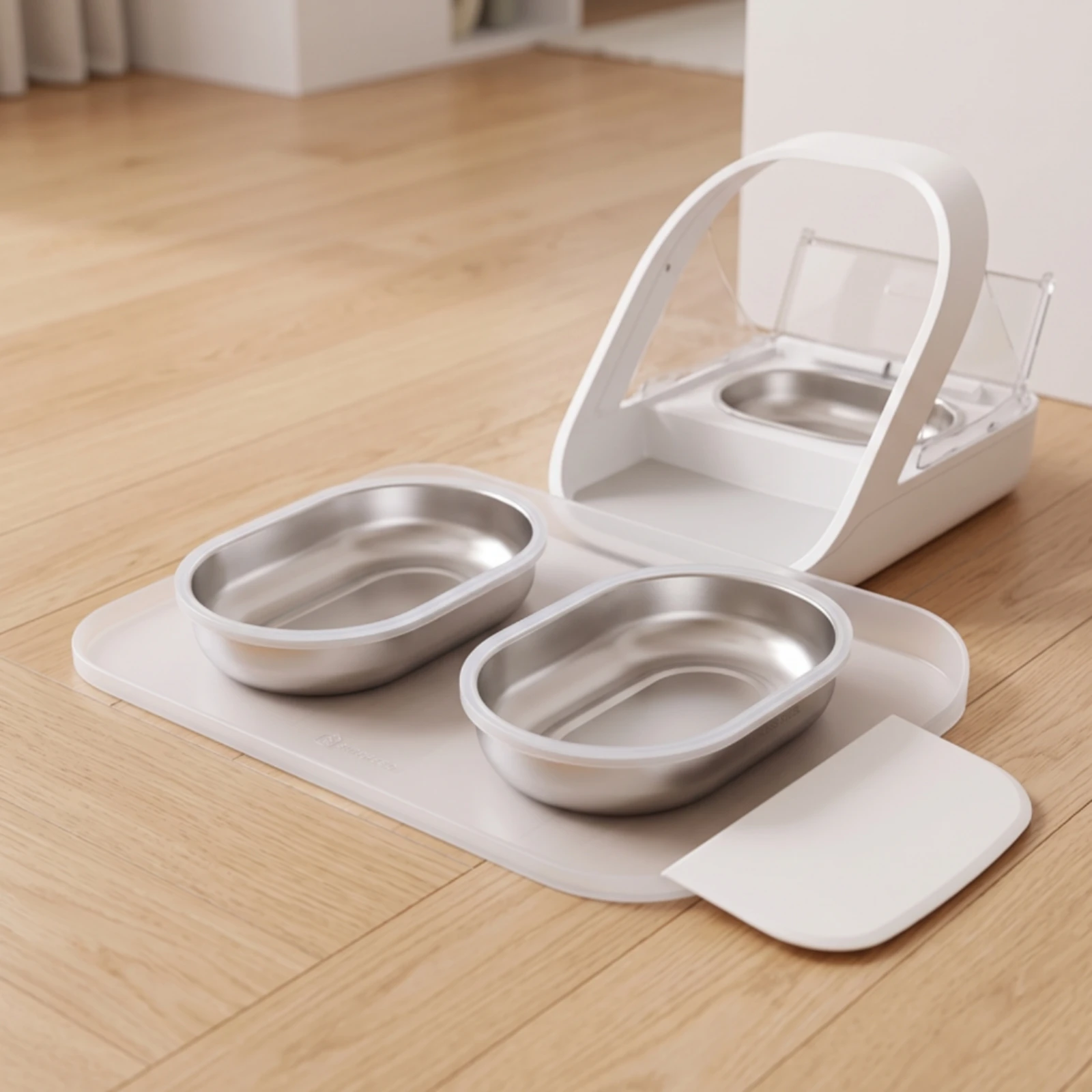 2 Pieces Replacement Bowl Oval Stainless Steel Bowl Bowls with Mat Removable Feeder Easy-to-Clean for Cats, Indoor Feeding