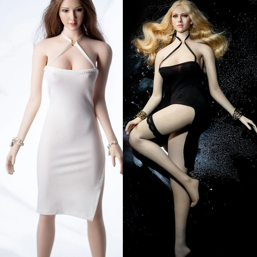 

1/6 Scale female clothes sexy slip dress black white fit 12 inches action figure body model