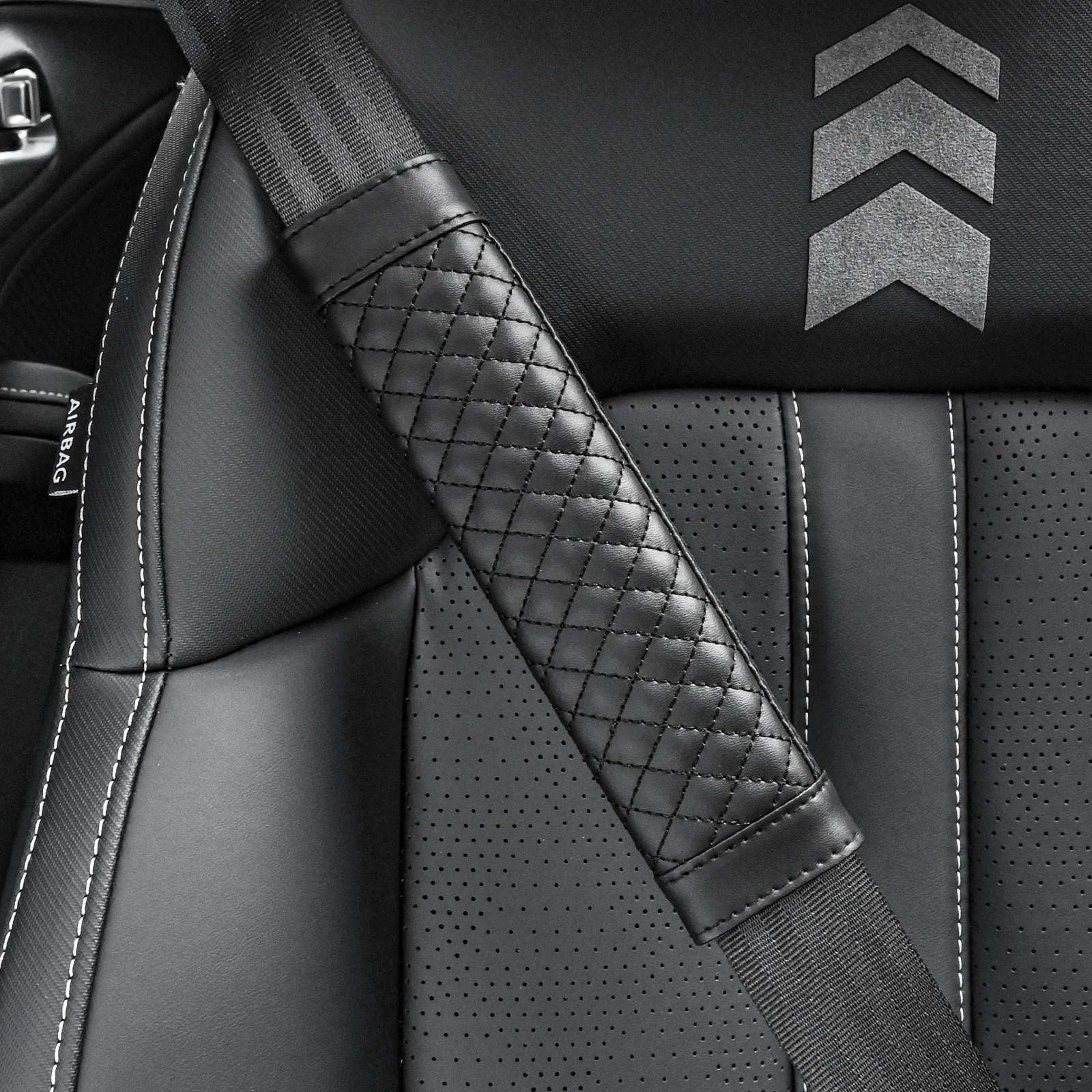 

Кожаный автомобильный ремень безопасности, наплечный чехол с вышивкой, износостойкий нескользящий кожаный защитный чехол, товары для украшения салона автомобиля