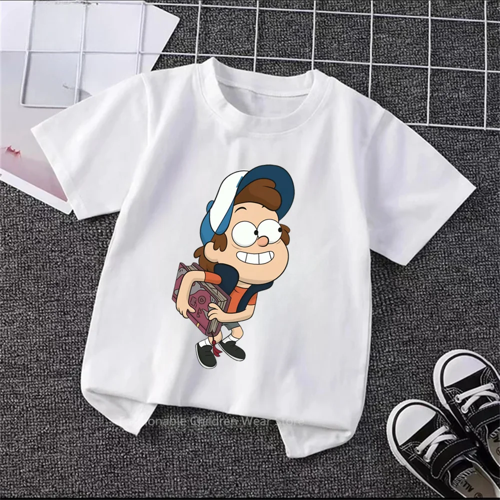 Disney's New Summer Fashion Gravity Falls Cartoon Tees for Boys and Girls Adorable O-neck Soft Tops, Perfect for Ages 3 to 14