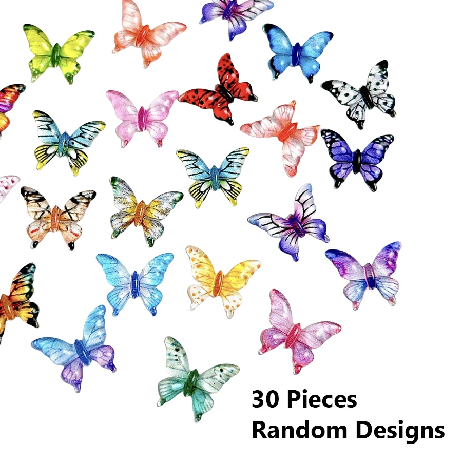 30 Stück mehrfarbige transparente Schmetterlings-Nagelanhänger aus 3D-Harz, glänzend, klein, DIY-Nagelkunst-Dekorationen zum Basteln – Detail 7