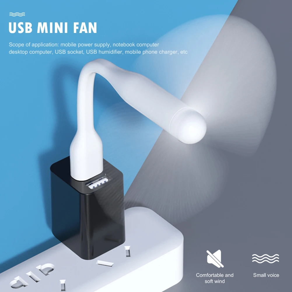 USB Mini Fan Flexible Bendable Cooling Fan Summer Gadget Portable Hand Fan For Power Bank Laptop PC AC Charger Computer