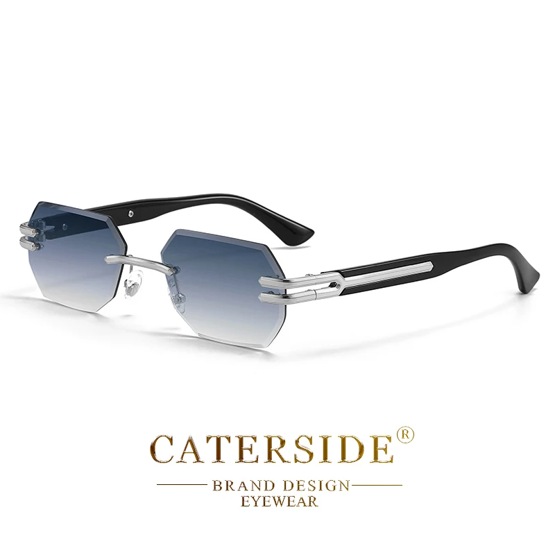 CATERSIDE Retro Randlose Sonnenbrille für Herren, polygonaler Metallrahmen, hochwertige Damen-Sonnenbrille, Outdoor-Reisegeschenk, Sommer-Stil – Detail 15
