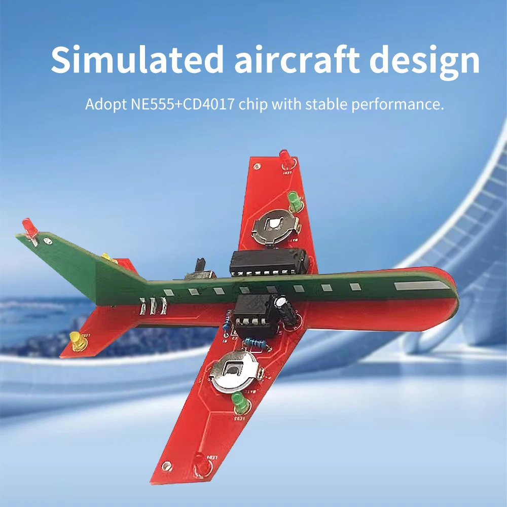Small Aircraft Electronics DIY Kit with Flashing LED CD4017 Flow Light Welding PCB Electronic Practice Science Assembly Kit