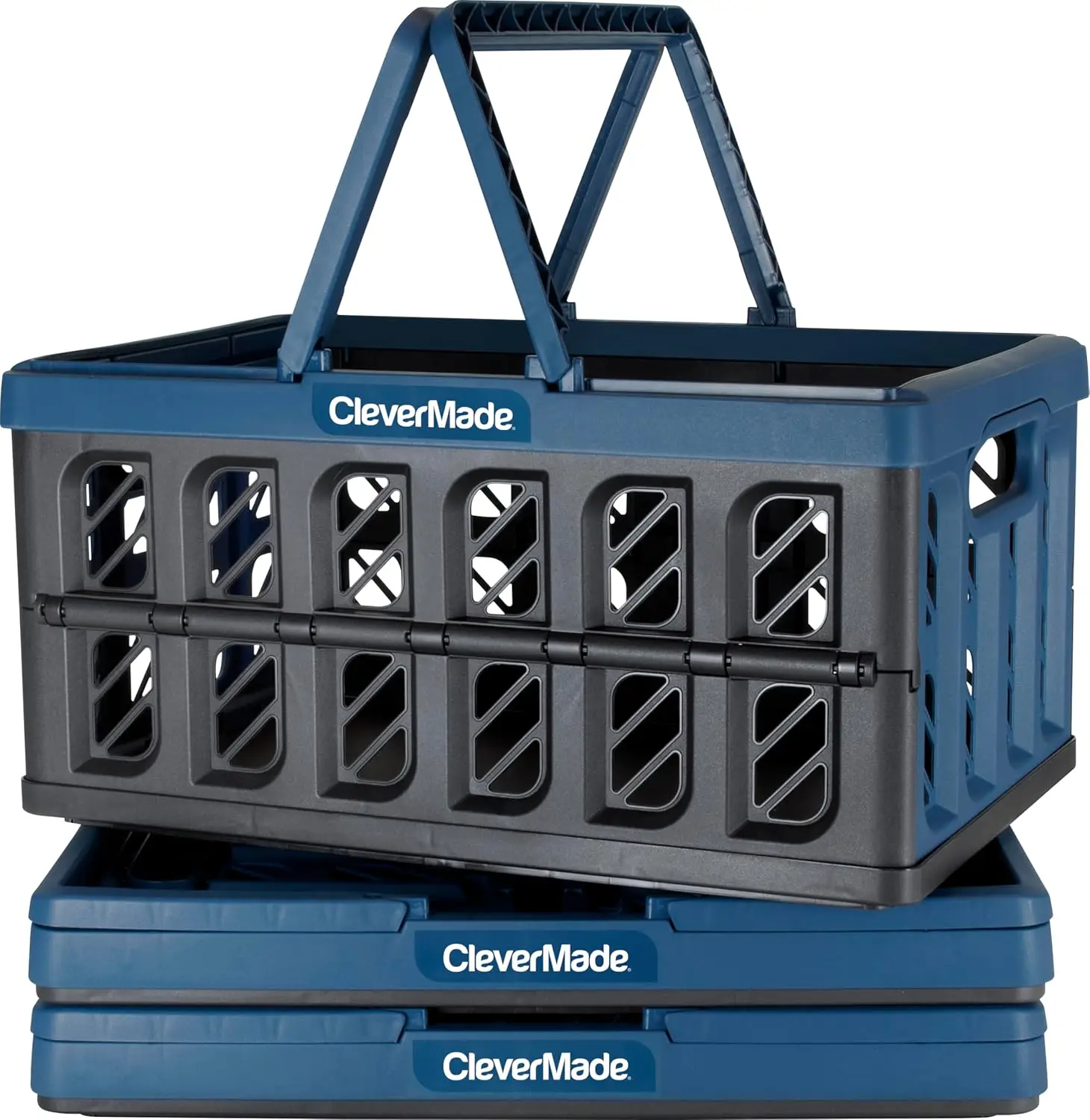 

Collapsible Shopping Basket with Handles, 24L, 3 Pack - Space-Saving Foldable Crate for Groceries, Camping, and Car Organization