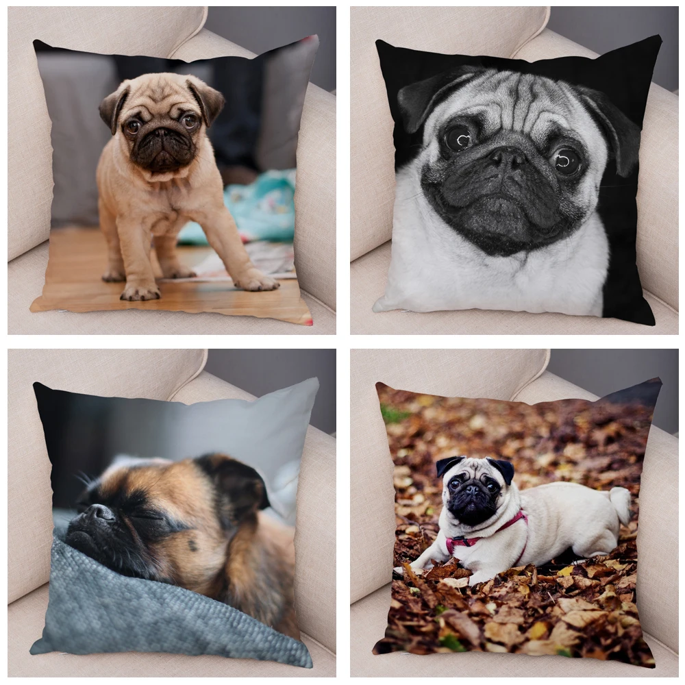 Cute Pug Cushion Cover Printed Decorative Pet Animal Pillow  for Car Sofa Home  Polyester Throw