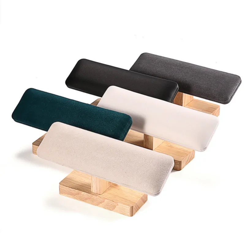 Neue T-Form Holz Basis Schmuck Display Stand PU Leder/Samt Armband Armreif Uhr Kette Lagerung Halter Zähler display Requisiten