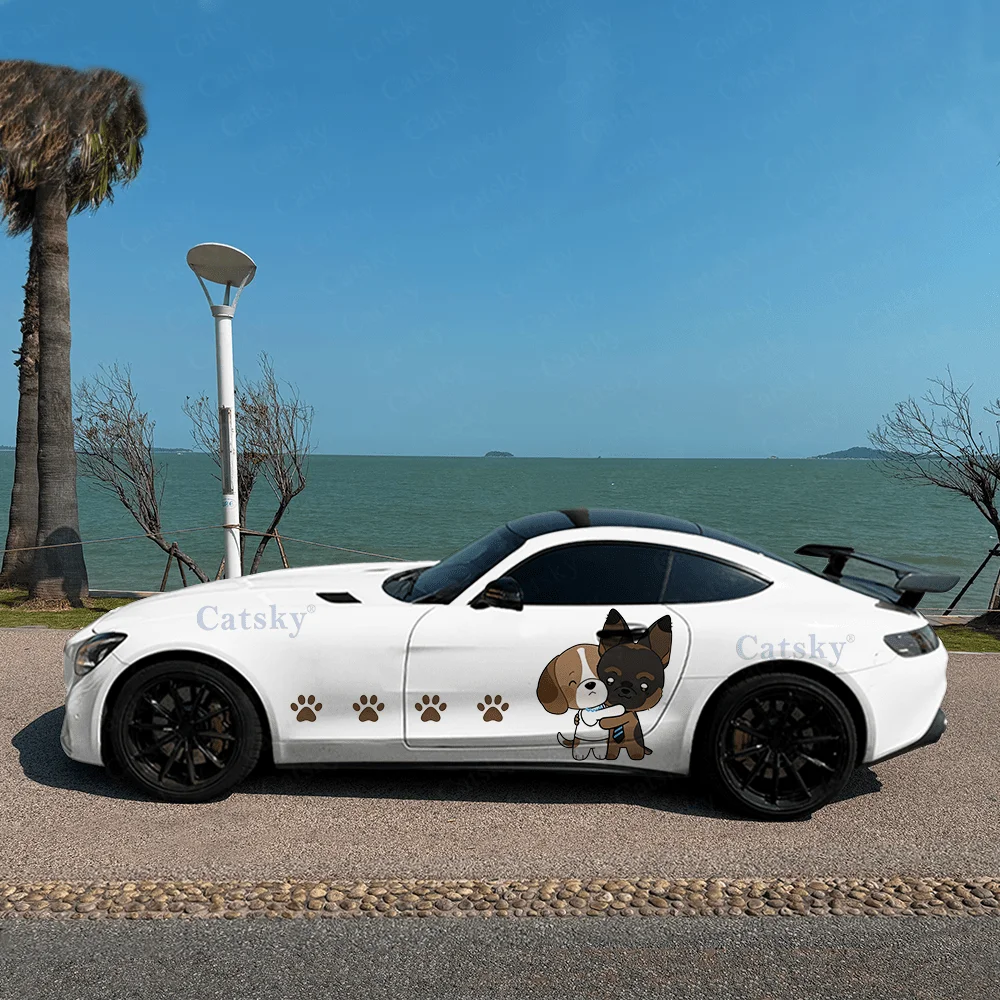

Dogs and Their Paw Prints, Schnauzer, German Shepherd, Beagle, PVC Material, Suitable for Most Vehicles, Side Decorative Sticker