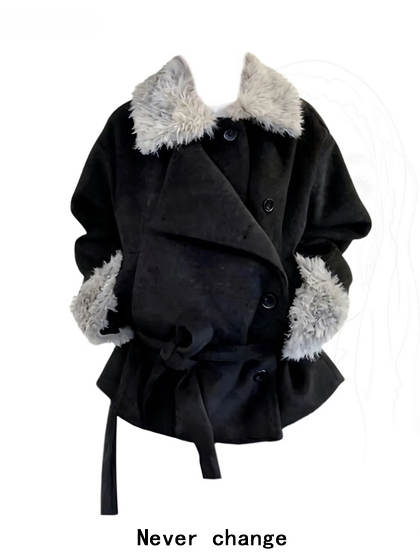 

Корейское шерстяное пальто-свитер с отложным воротником, свободный женский топ больших размеров для осени и зимы, комфортный, пушистый, с внутренним поясом