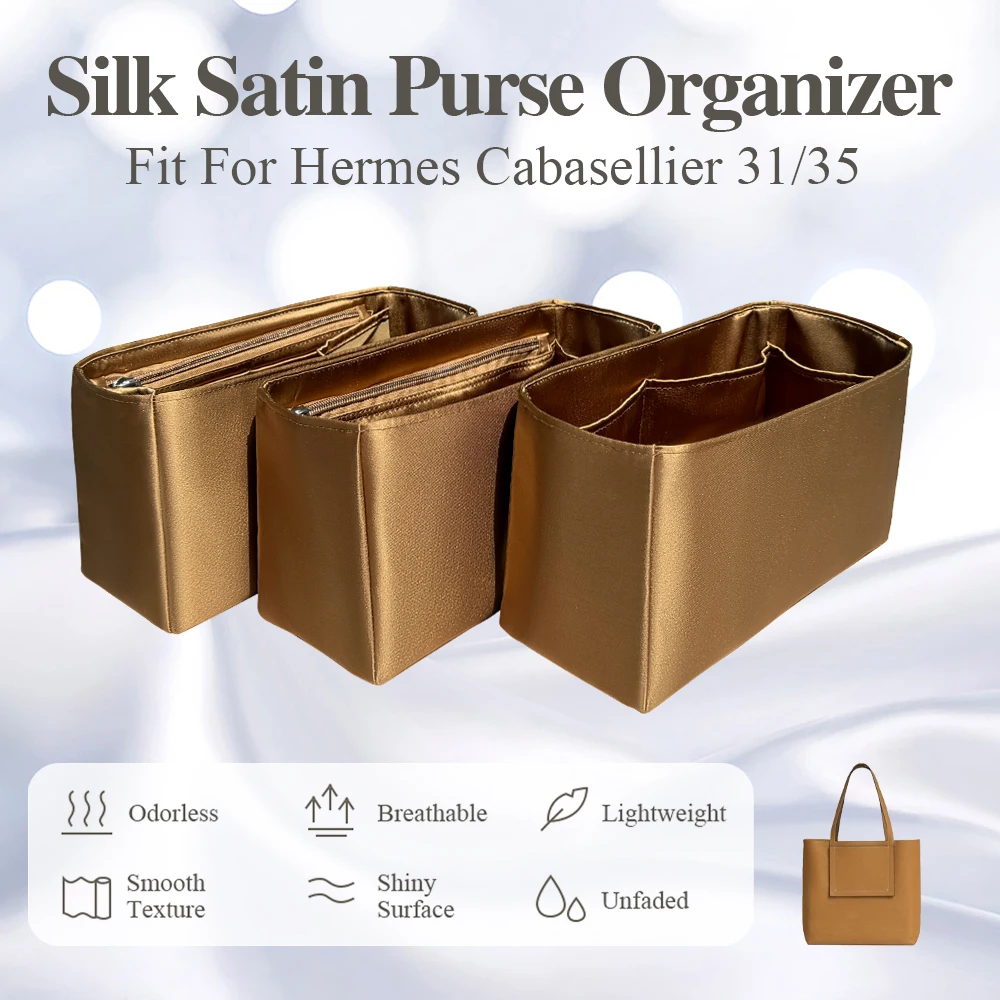 Silk Satin Purse Organizer Insert Fit for Hermes Cabasellier 31/35 Tote Large Capacity Inner Liner Makeup Storage Bag Organizer