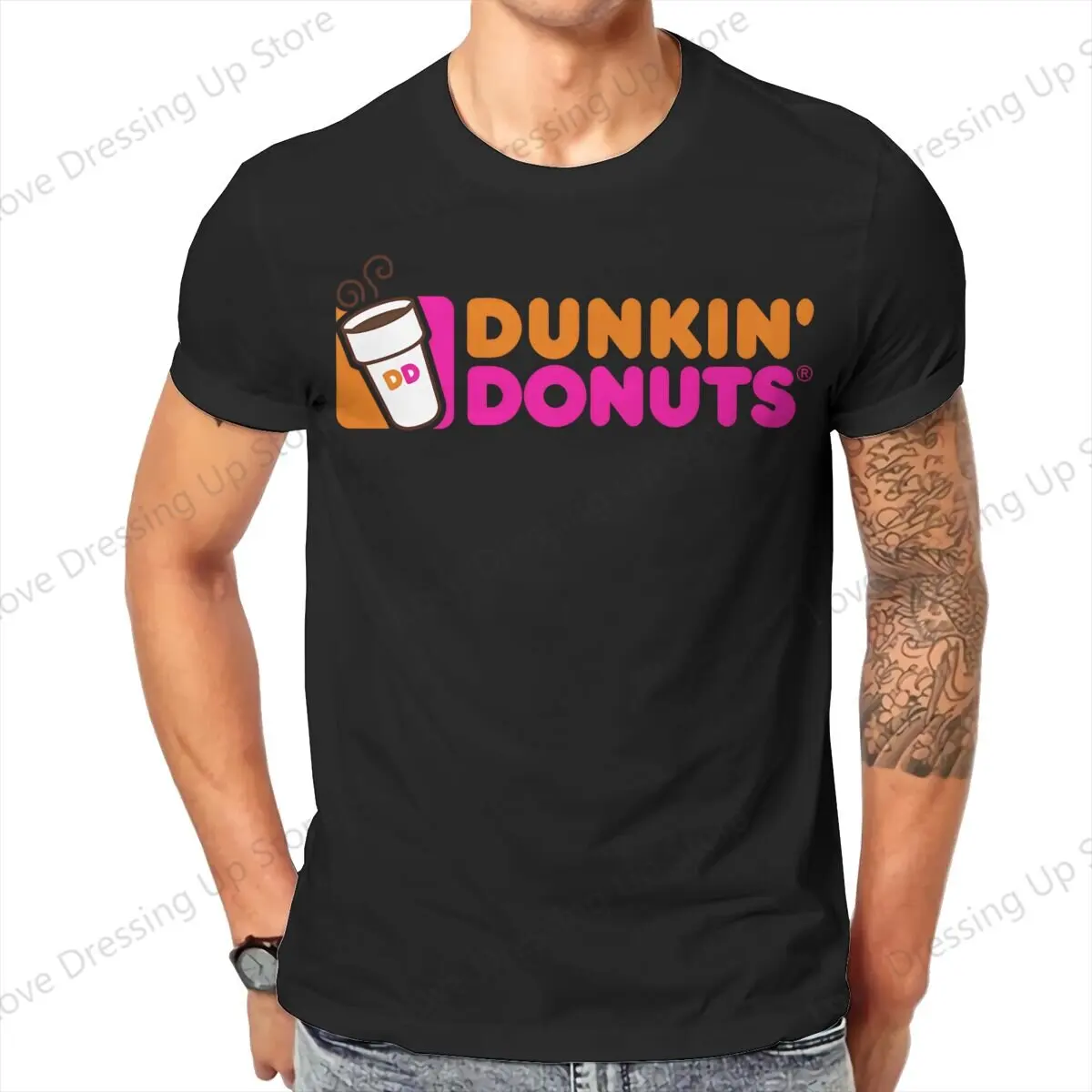 dunkin' donuts Large printed cotton men's Tshirt Short Sleeve Tshirts Dunkin Deeznuts Funny Tops
