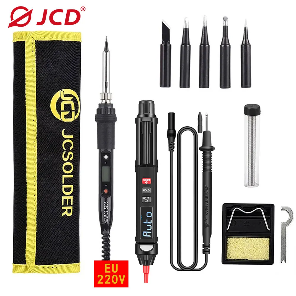 JCD Soldering Iron Kits With Digital Multimeter 80W 220V/110V Adjustable Temperature Multi-Function Solder Iron Pen Multimeter