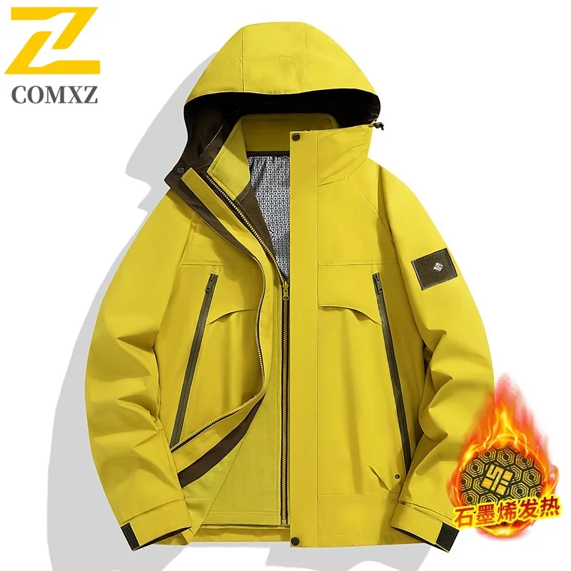 

Уличная стильная куртка унисекс, комплект из двух предметов 3-в-1, ветрозащитное, водонепроницаемое, осенне-зимнее, на флисовой подкладке, графеновое пальто для пешего туризма и скалолазания