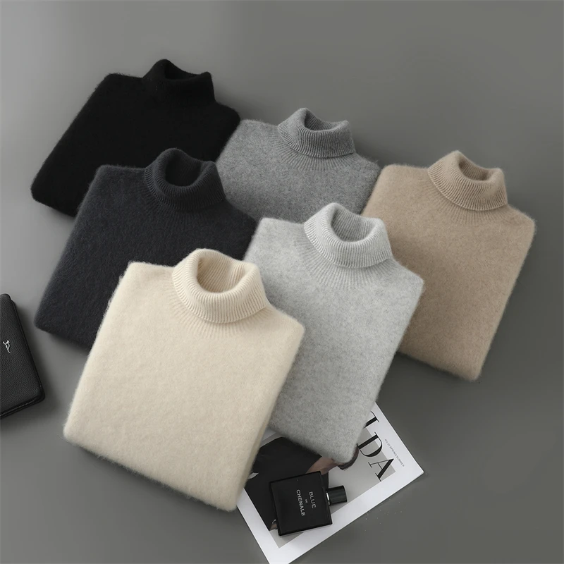 Men Fall Winter Turtleneck Sweater Knitted Soft First Line Ready to Wear Clothing Jumpers Basic 100% Wool Pullovers for 2025