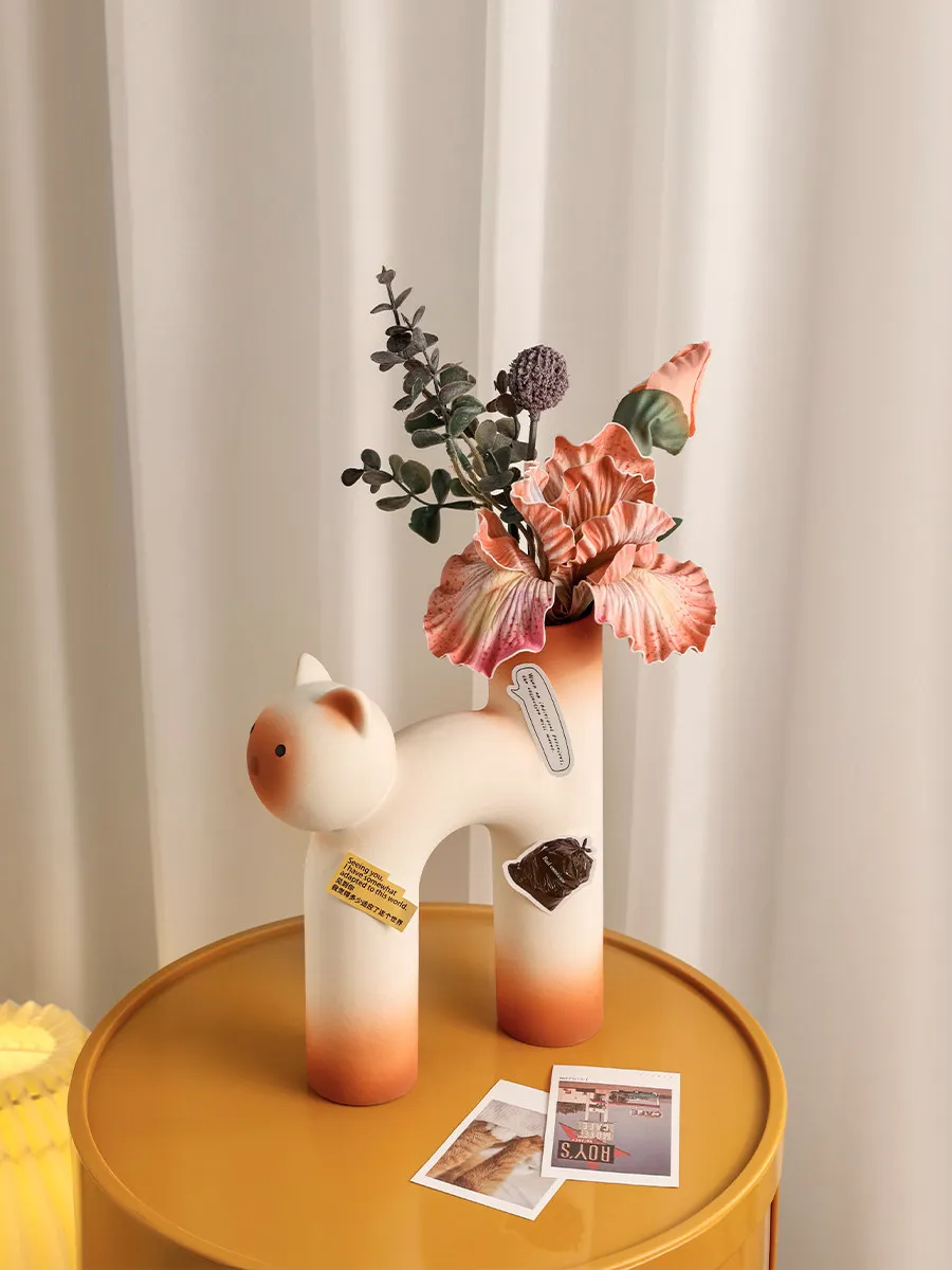 

Creative cat vase ornament cute desktop home porch TV cabinet ins wind Siamese cat flower ornament