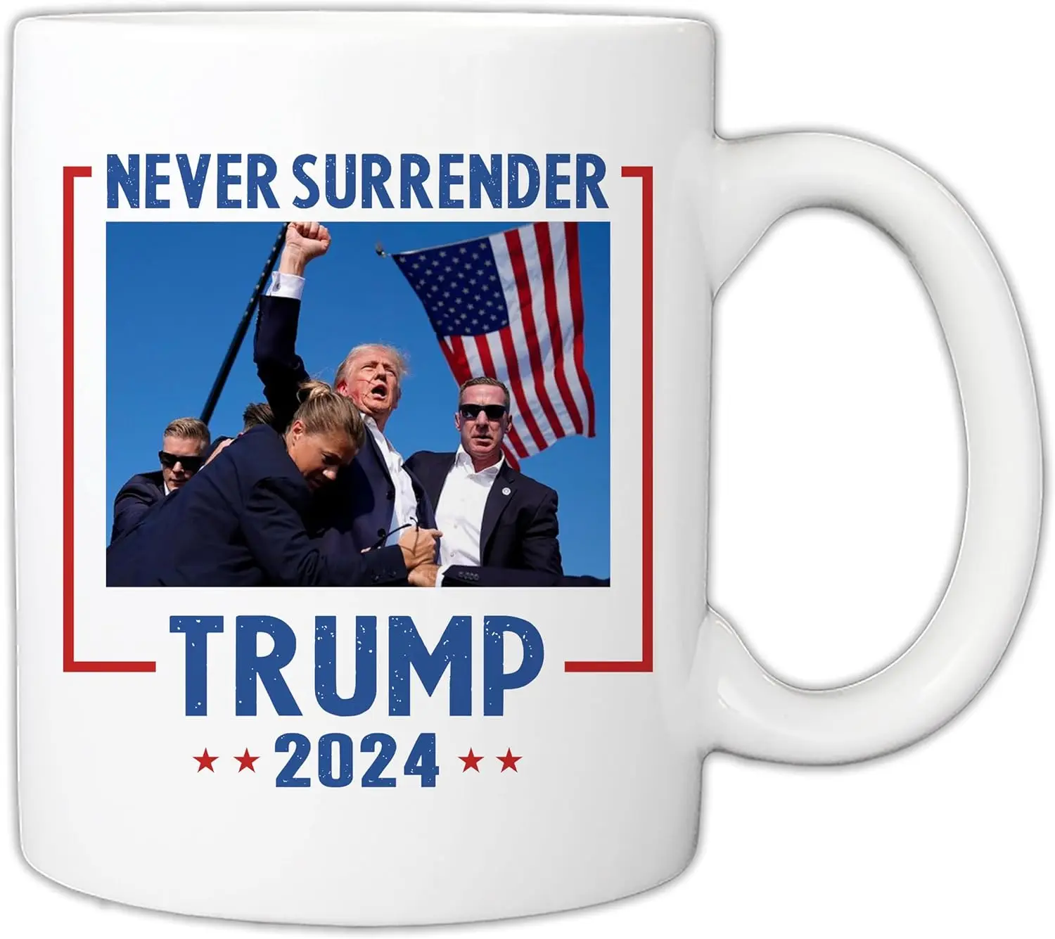 Never Surrender Trump 2024 11oz Ceramic Coffee Mug Donald Trump Fist Pump Butler Pennsylvania Rally Cup, Not Today Shot Attempte