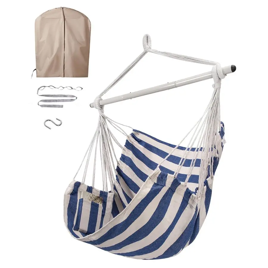 

Hammock Chair Swing amp Cover Set 500 lbs Max Hanging Rope Swing for Bedroom, Outdoor, Patio, Porch with Sturdy Steel Bar amp An