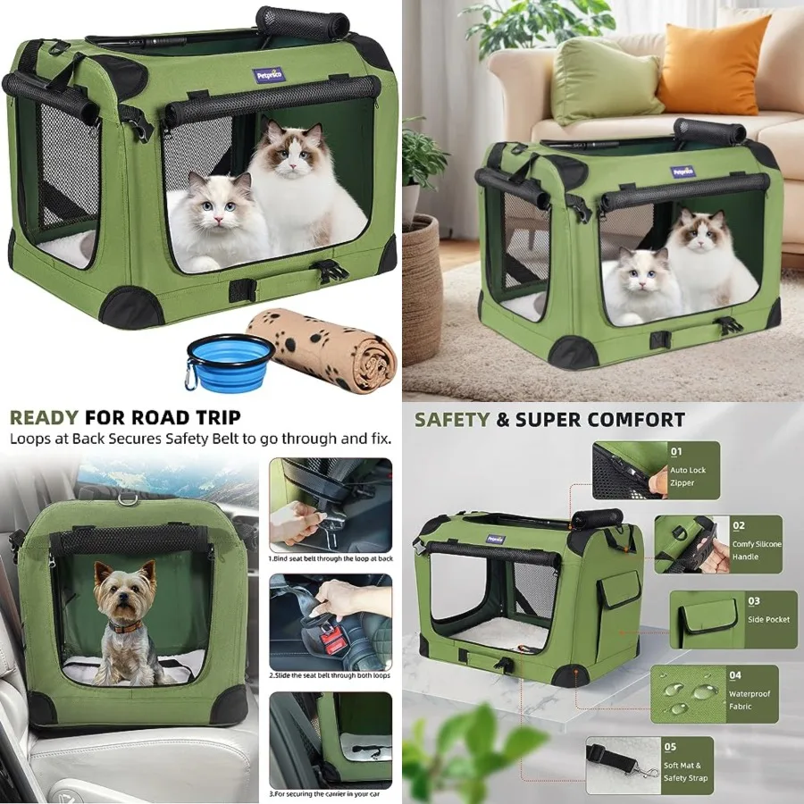 

Large Cat Carrier for 2 Cats Small Medium Dogs, Soft Pet Carrier 24x17x17 for Traveling with Warm Blanket Foldable Bowl and Was