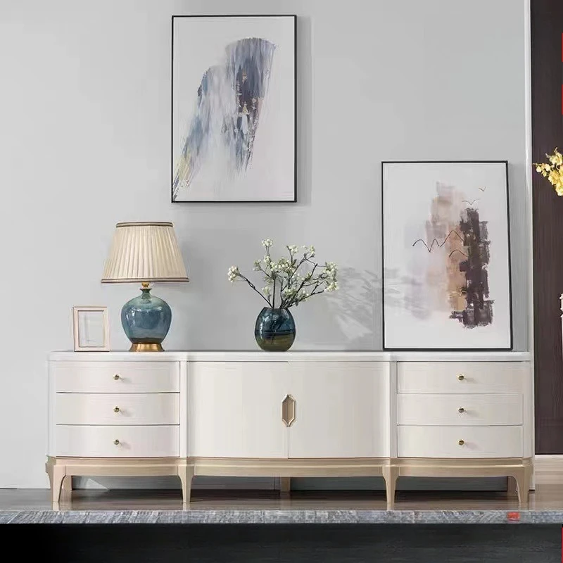 

Modern simple solid wood TV cabinet light luxury collapse-shaped coffee table living room small apartment arc solid wood combina