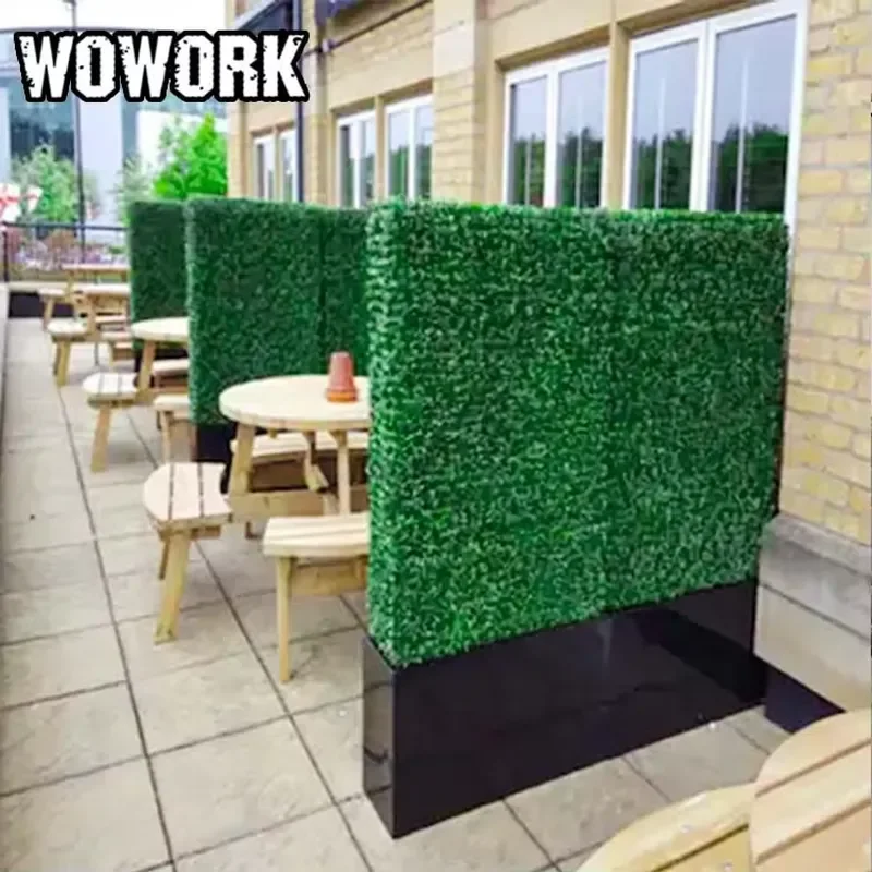 for WOWORK Plastic Artificial Garden Plant Fence Boxwood Green Hedge Grass Champagne Wall for Wedding Party Event Decoration