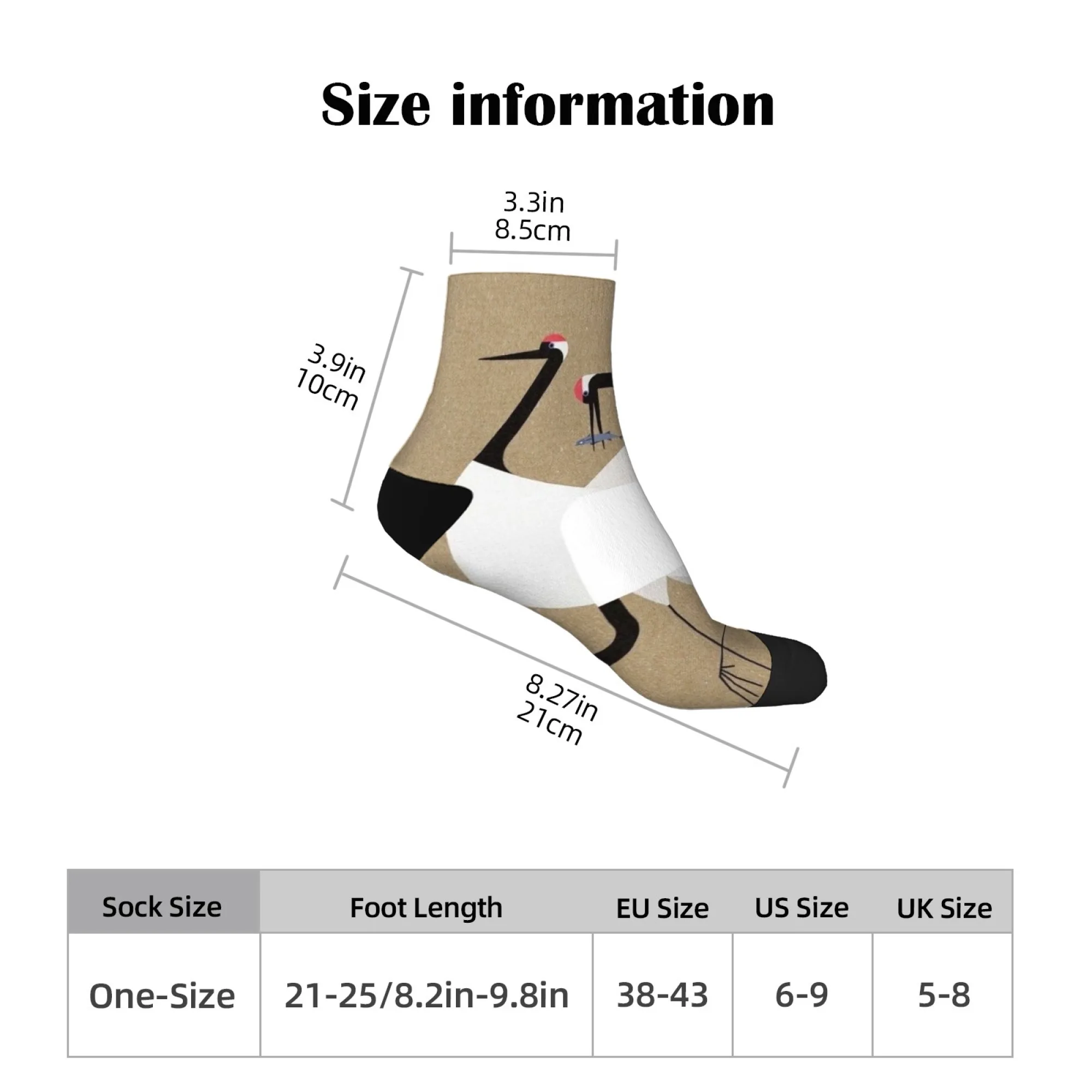 "Crane style" Short Socks Polyester Blend Comfortable Casual Socks for Women Men Unisex Soft Breathable Lightweight