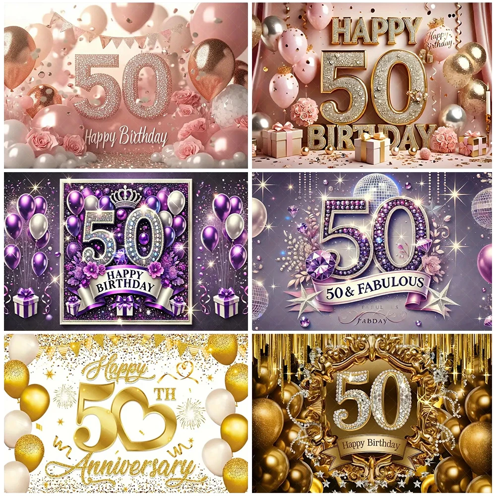 

Sparkling Rose Gold 50th Birthday Backdrop Pink And Gold Party Decorations Roses and Diamonds Photography Background Gifts