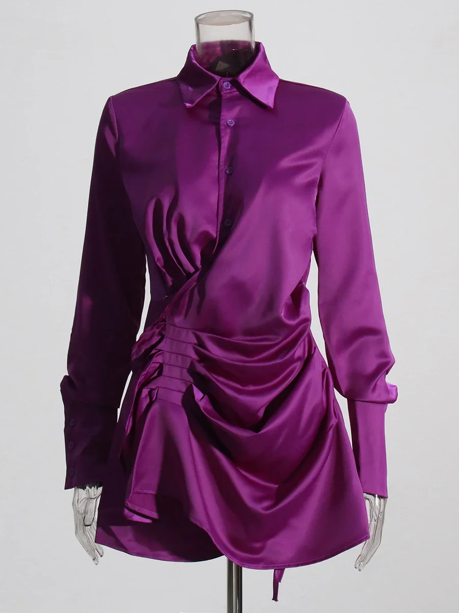 VGH الصلبة المرقعة الدانتيل يصل التخسيس طيات فستان للنساء التلبيب كم طويل عالية الخصر مزاجه فساتين أنثى موضة جديدة