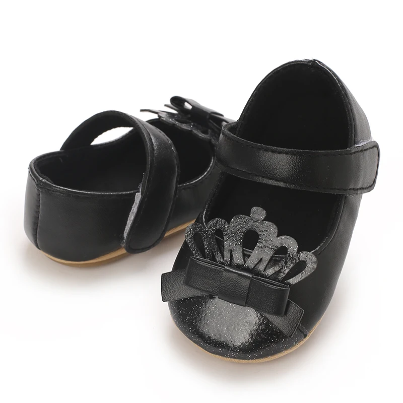 Chaussures Plates en Cuir PU pour Bébé Fille, avec Couronne à Paillettes à Essence, pour ixde Mariage, Ballet de Princesse, Semelle en Caoutchouc, pour Premier Bébé