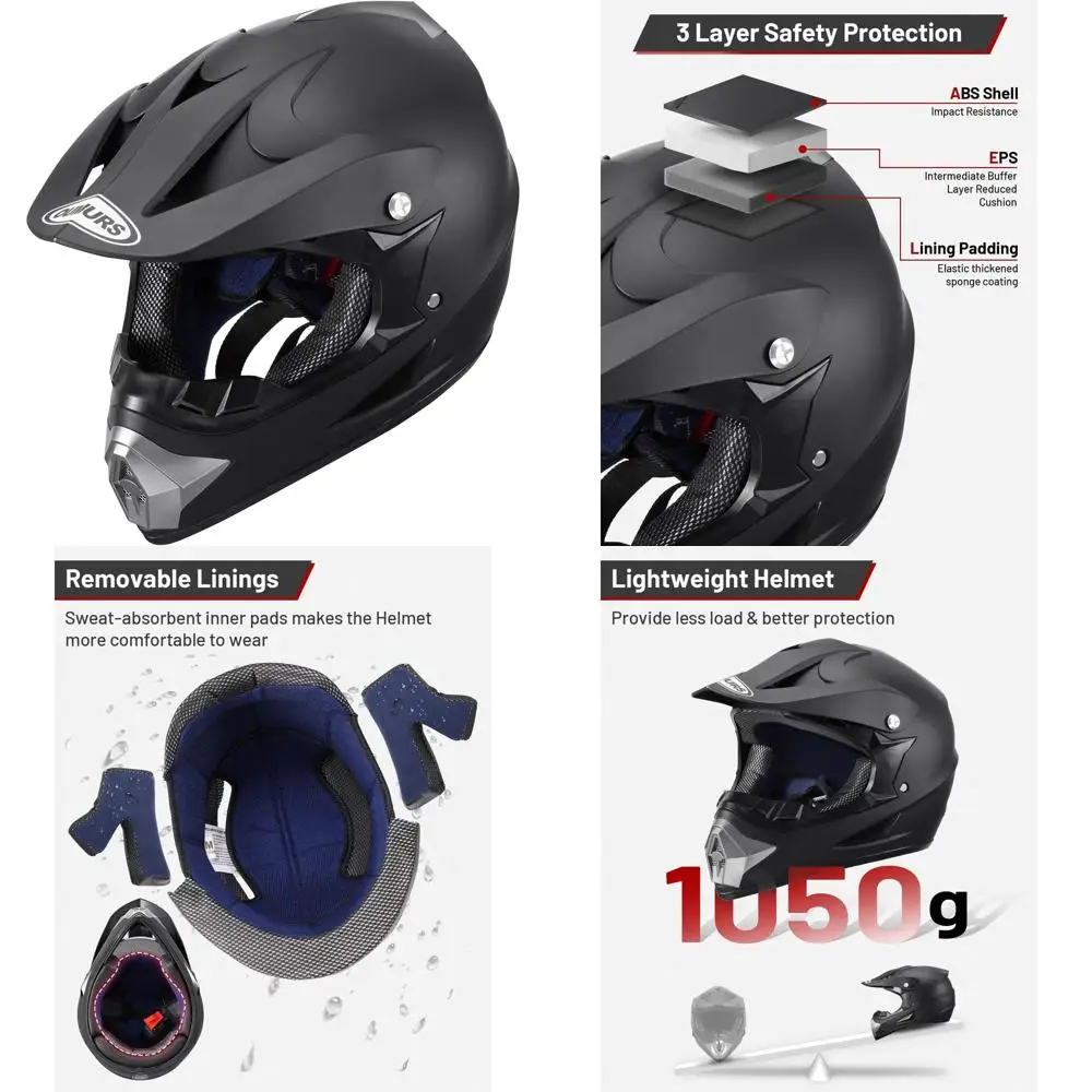 

Youth Dirt Bike Helmet with Gloves & Goggles for Ages 5-14, Suitable for ATV, Motocross, BMX, Snowmobile, Go-Kart, Skateboard Ri