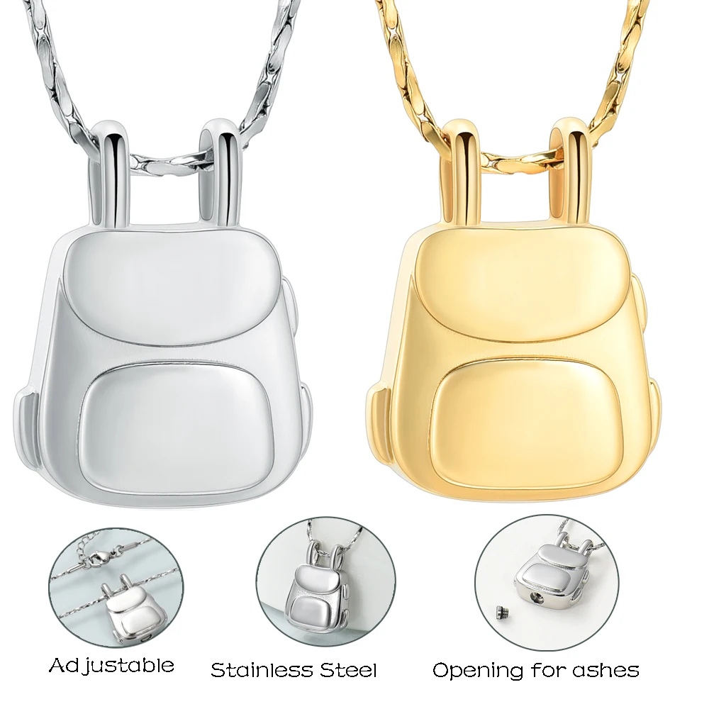 

Schoolbag Shape Ashes Necklace Cremation Mini Urns Pendant Customize Stainless Steel For Human/Pet Ashes Man Memorial Jewelry