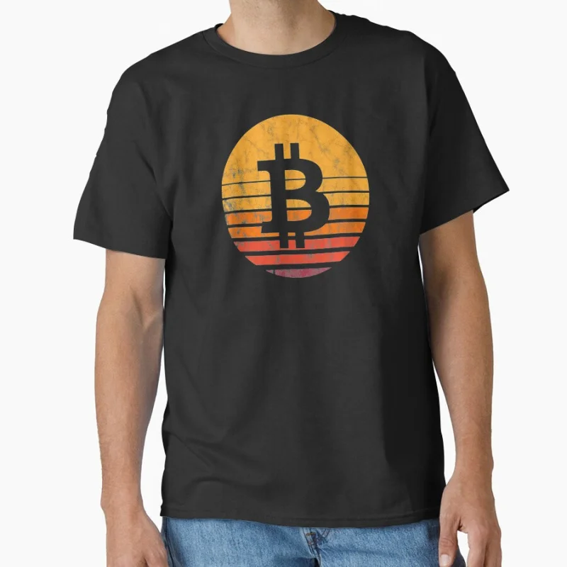 

Bitcoin Retro Sunset Retro Crypto Token Cryptocurrency Blockchain Wallet HODL Gift T shirt for man Large size Tops