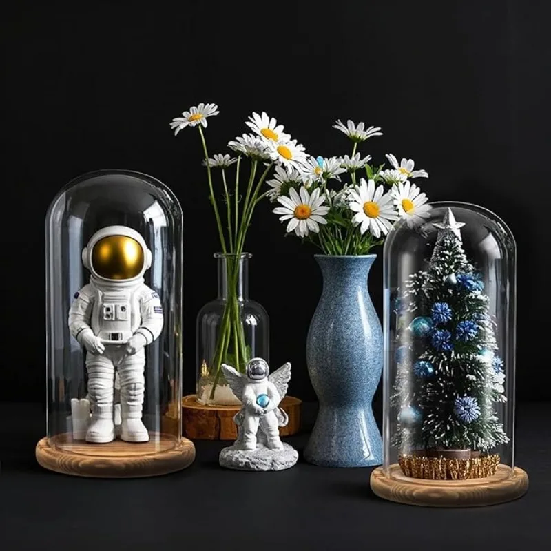 

1PACK Glass Bell Jar Cloche with Wood Base,Clear Decorative Glass Dome Display for Plants,Keepsakes,-6.9"W X 10"H(18x25cm)