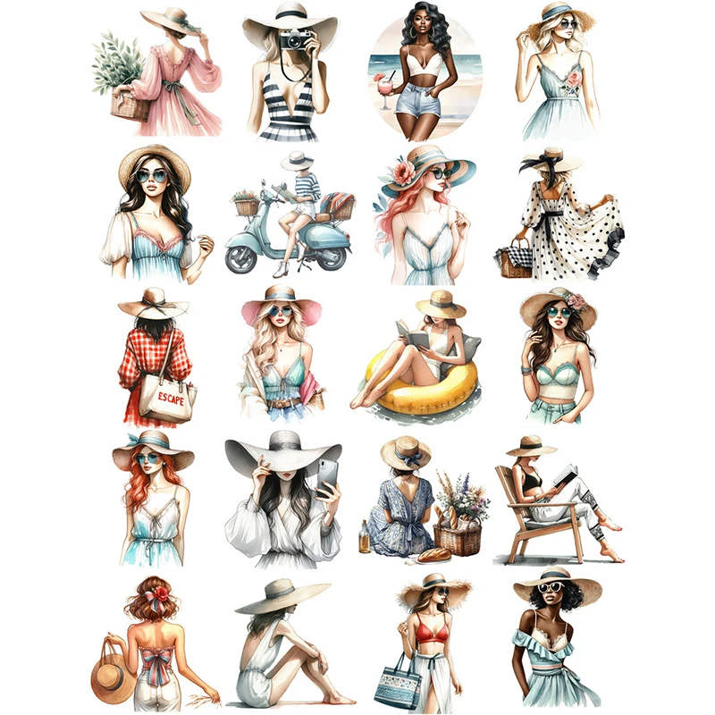 20Pcs/Pack Seaside Girl Sticker DIY Craft Scrapbooking Album Junk Journal Decorative Stickers