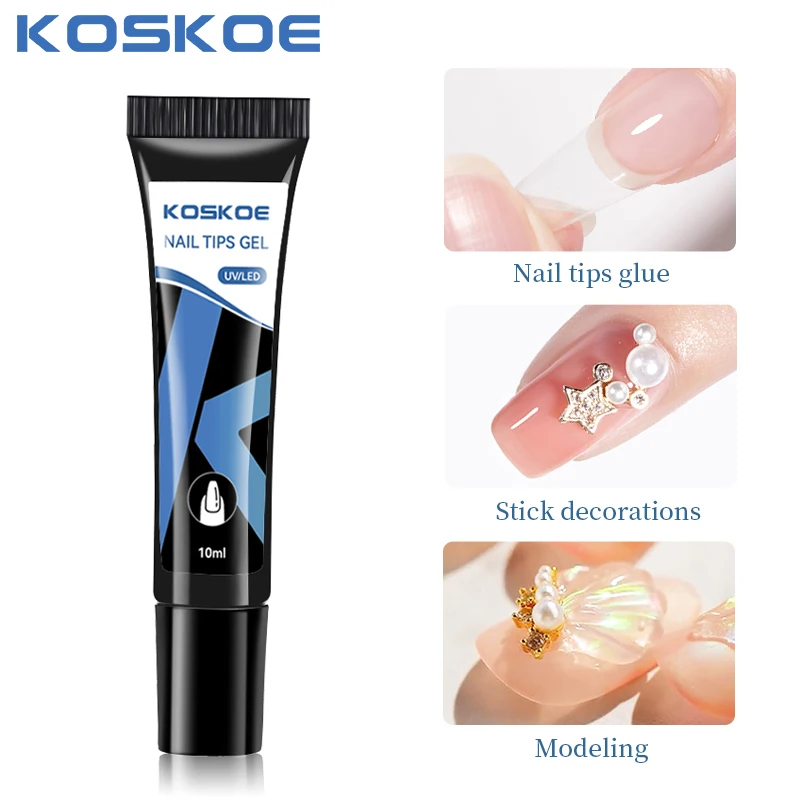 KOSKOE 10ml Nail Tips Gel Transparent Fast-Dry Adhesive Brush Acrylic False Tips Varnish Rhinestone Nails Art Tools Manicure