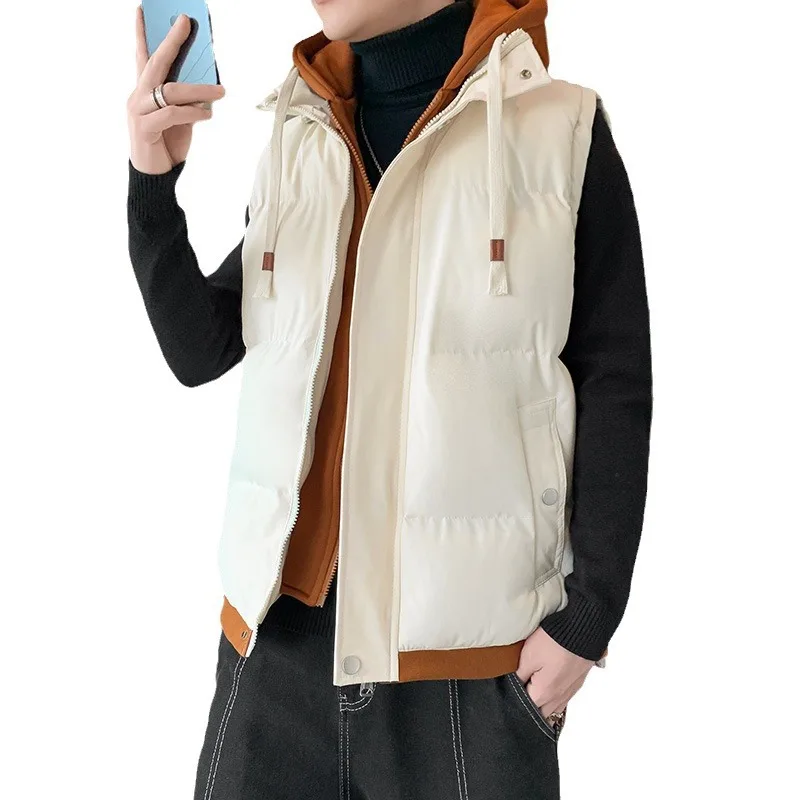 

Autumn Thermal Soft Vests Casual Coats Male Cotton Men's Vest Men Thicken Unisex Fashion Hooded Vests Jacket Sleeveless Vest