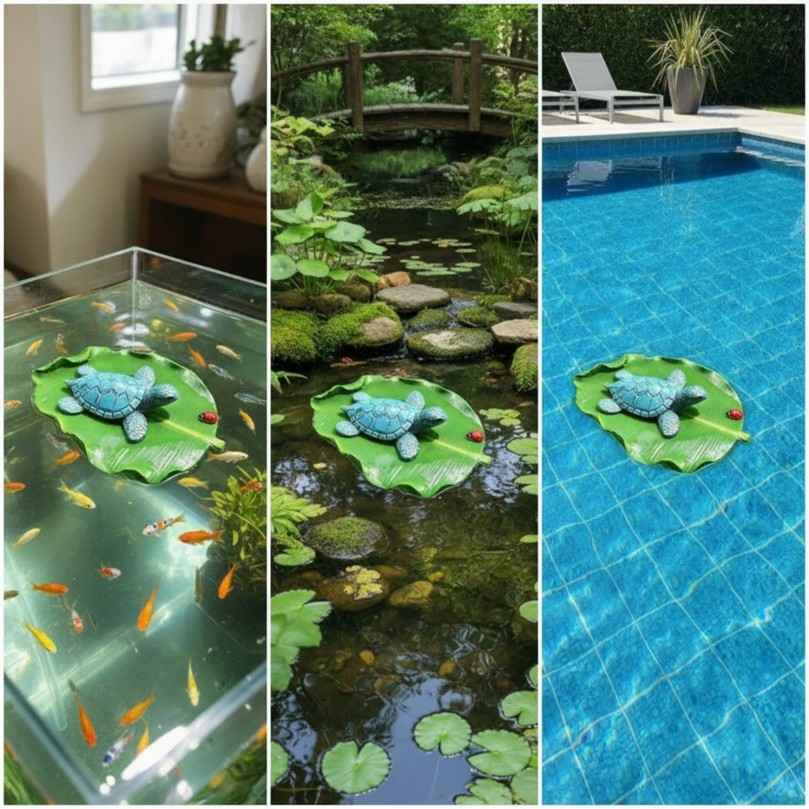 Floating Turtle Ornament Waterproof Aquarium Ornament with Lotus Leaf Water Landscape Decoration Compact for Pond Owners