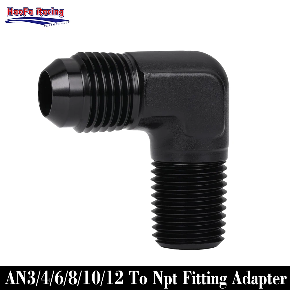 

AN3 AN4 AN6 AN8 AN10 AN12 To NPT 90Degree Aluminum Male Oil Fuel Hose Fitting Adapter 1/8" 1/4" 3/8" 1/2" 3/4" NPT Black