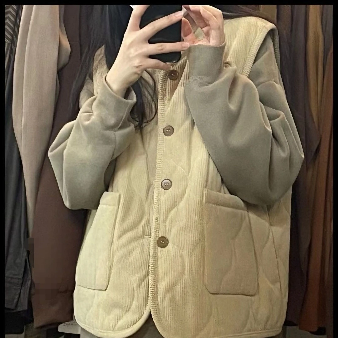 

Vest Women's 2025 Autumn and Winter New Style Pocket Loose Warm Outerwear with Camisole