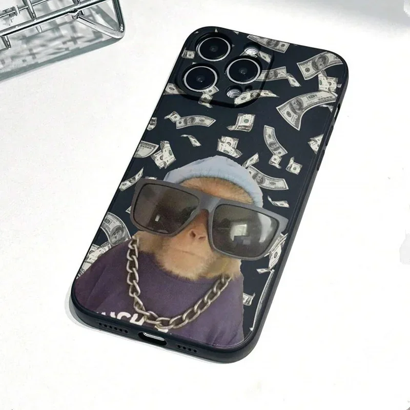 Funda para iPhone 11 12 13 14 15 16 Pro Max XS X XR 7 8 Plus SE 2020 2022 con estampado de mono y dinero 6