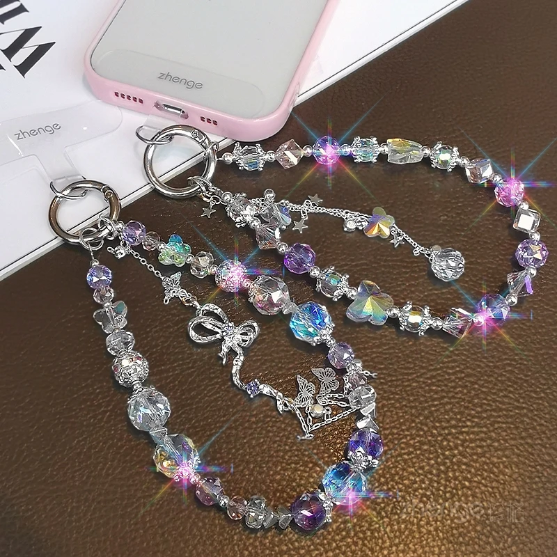 

Anti-Lost Phone Chain - Elegant Crystal Wristlet Beaded Link, Travel/Shopping Handhold Belt, Unique Design Pendant