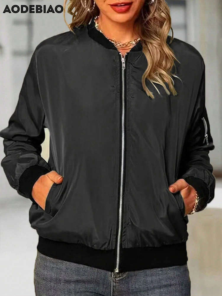 معطف نسائي من AODEBIAO يحافظ على الدفء بأكمام طويلة وسحابات عصرية وسترة صوفية للخريف والشتاء معطف أسود غير رسمي ملابس خروج للسيدات #2