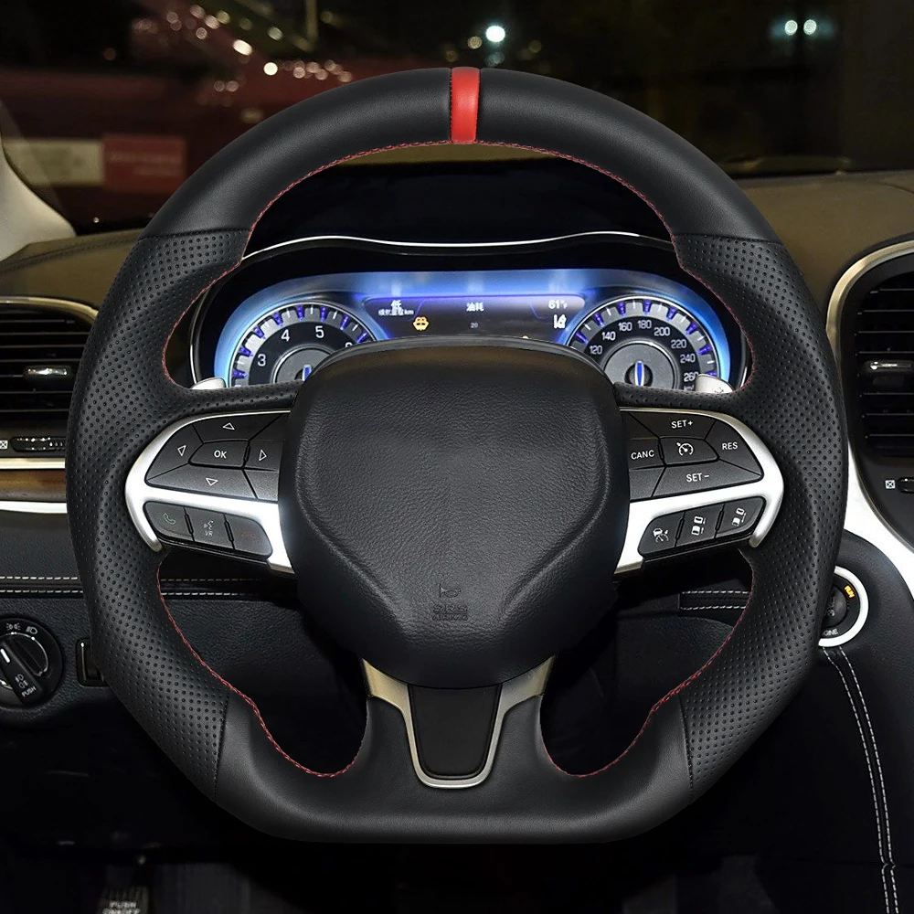 

Full Leather Steering Wheel Red Center Line For Chrysler 300C 2015-2023 Perforated Leather D Shape Steering Wheel Replacement
