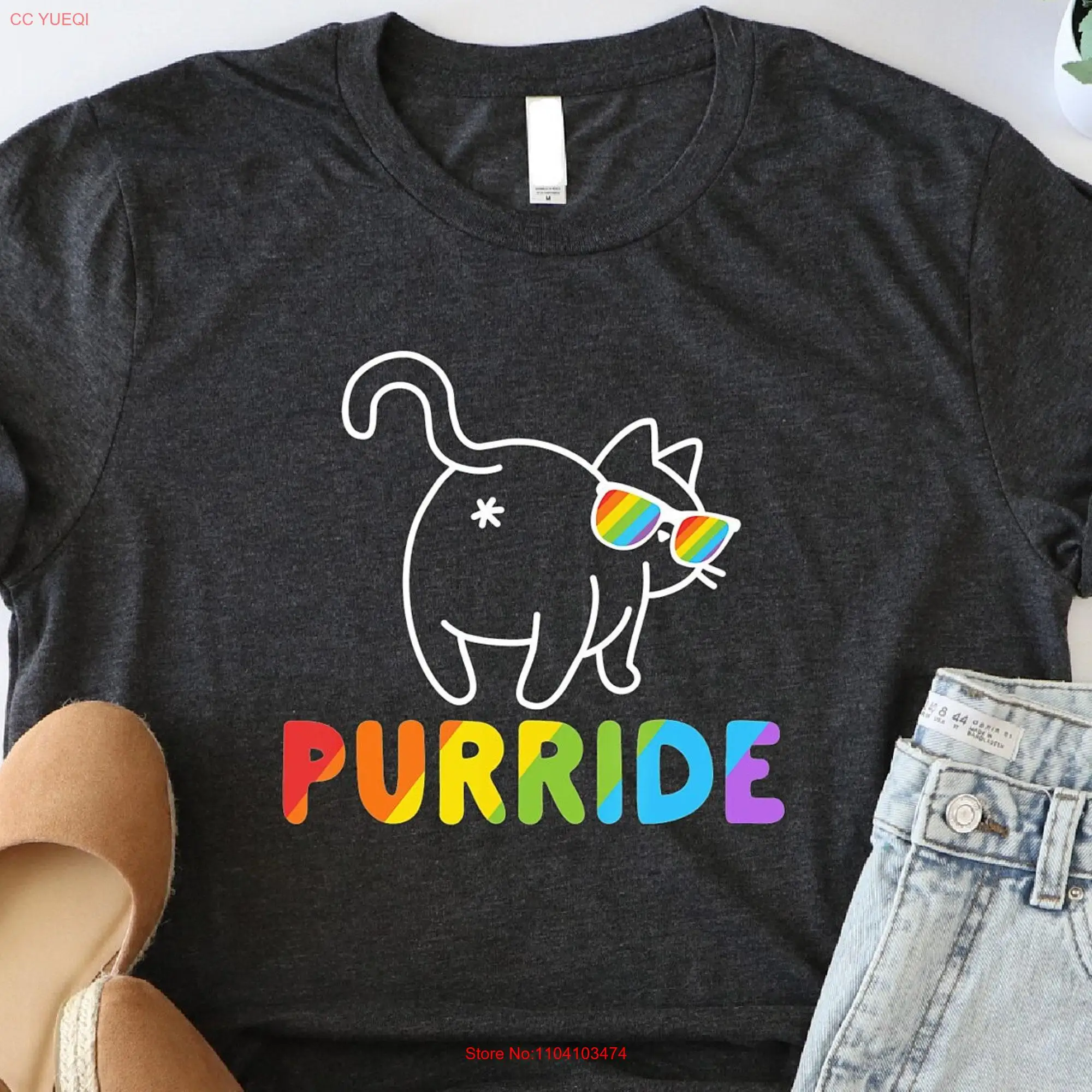 Purride T Shirt LGBTQ Awareness Pride Cat Mom Rainbow Lesbian Trans Funny Butt long or short sleeves